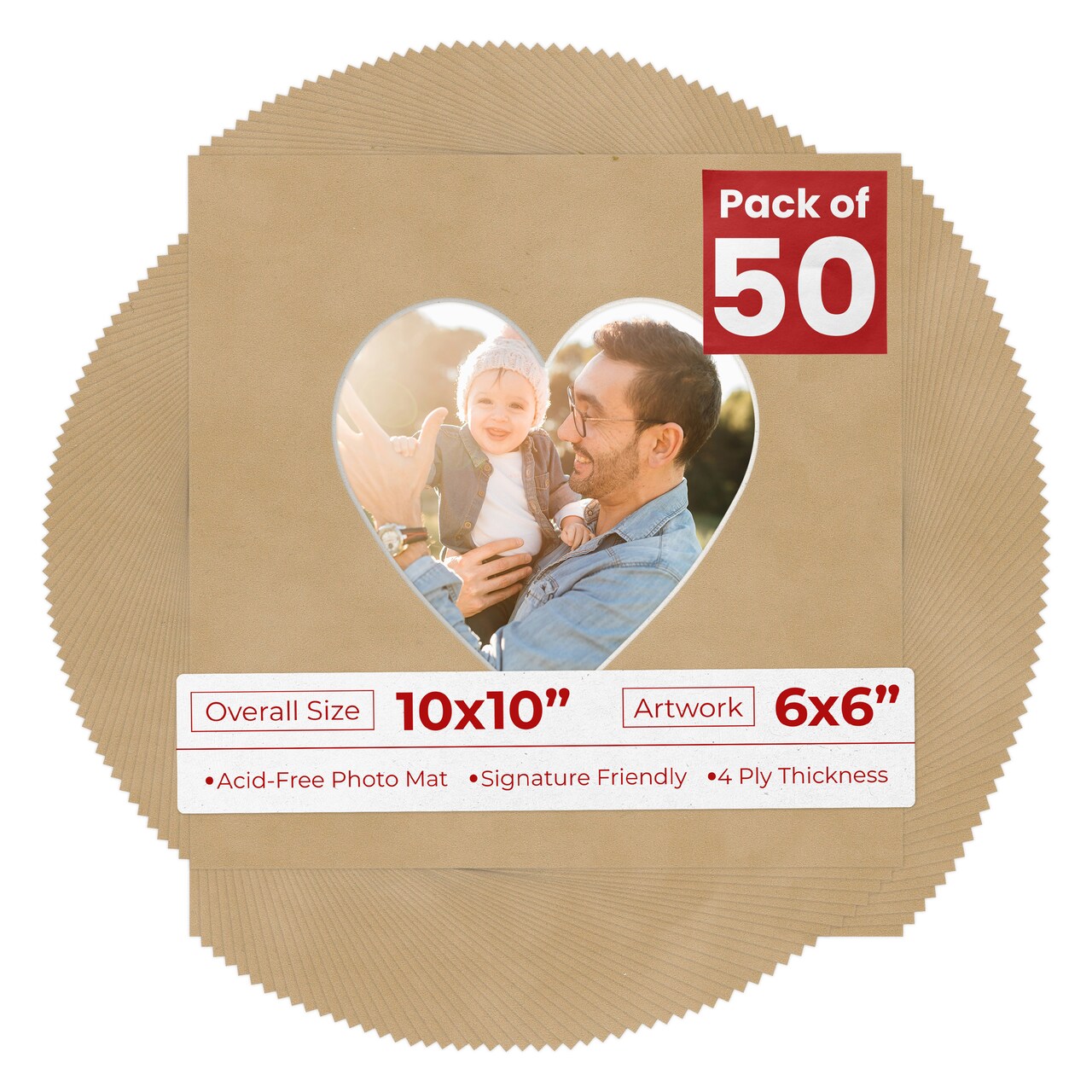 Beige Suede Mat Board for 10x10 Frames - Heart Opening for 6x6 Photos